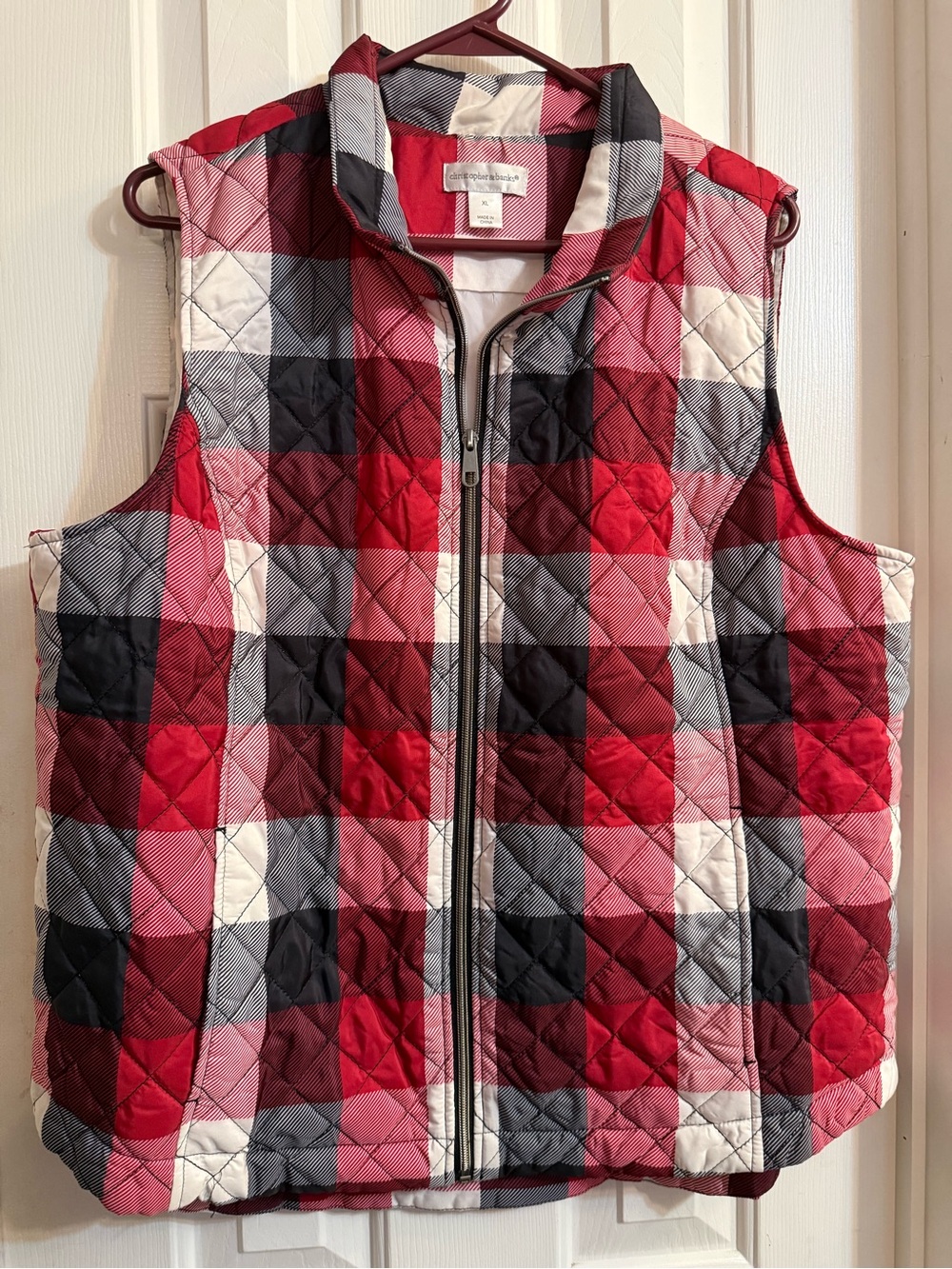 Christopher & Banks Red, Black & White Quilted Plaid Vest